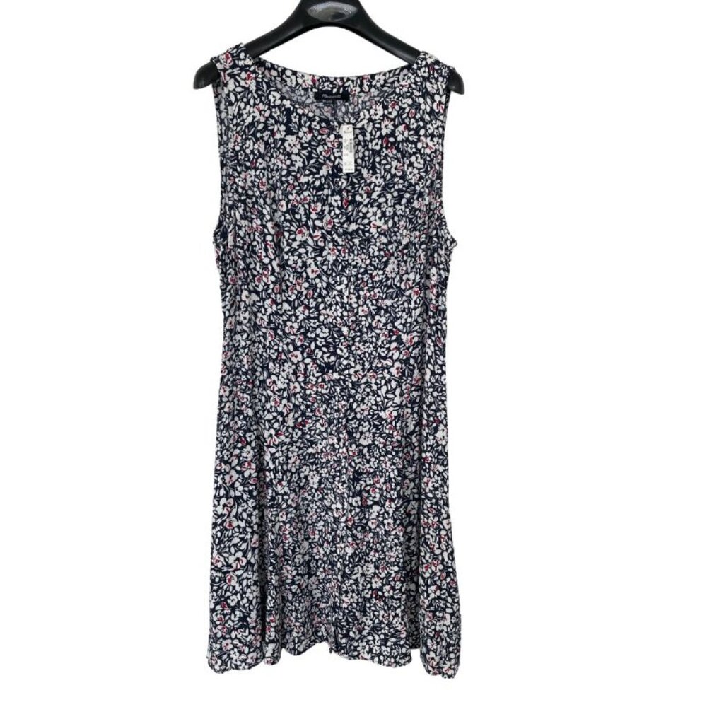 NWT Madewell Button-Front Boatneck Mini Dress Sz 14 Floral Navy Sleeveless Prepp - Picture 5 of 11